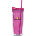 16 Oz. Fuchsia Geo Tumbler Cup W/ Straw